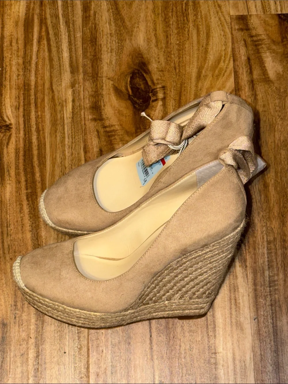 Jessica Simpson women 9 Zexie tan nude platform wedge heel espadrille tie nwt